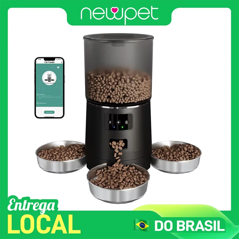 Alimentador Automático Newpet Inox 3 Refeições (App)